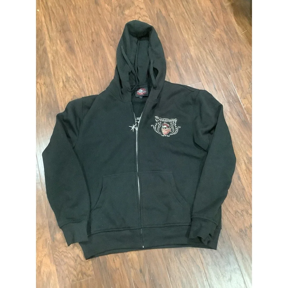 Dragonfly Rock N' Soul Zip Up Hoodie Jacket Men's Black Size L Embroidered